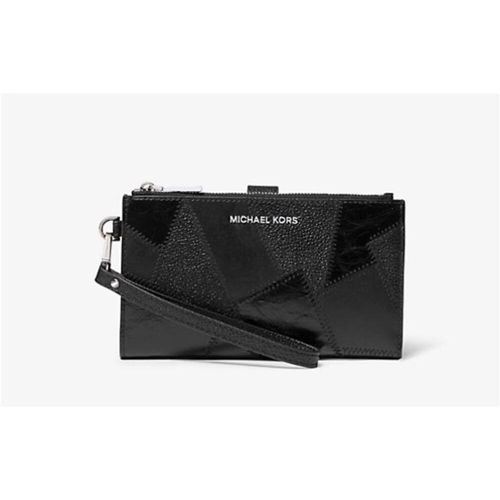 Michael Kors Adele Pebbled Leather and Snake Embossed Smartphone Wallet Black